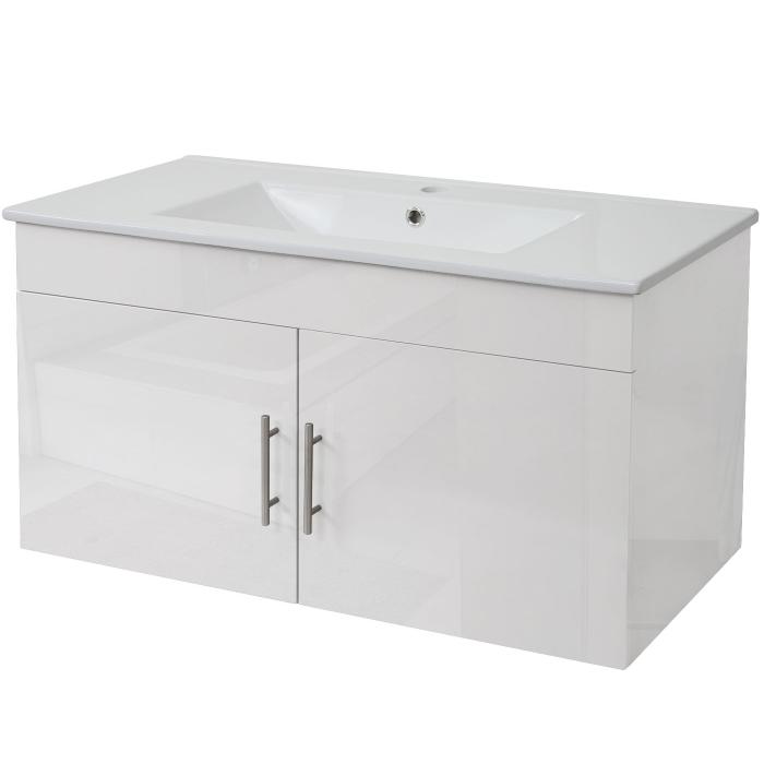 Waschbecken + Unterschrank HWC-D16, Waschbecken Waschtisch, FSC-zertifiziert, hochglanz 90cm ~ wei