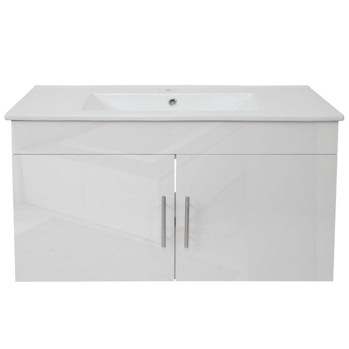Waschbecken + Unterschrank HWC-D16, Waschbecken Waschtisch, FSC-zertifiziert, hochglanz 90cm ~ wei