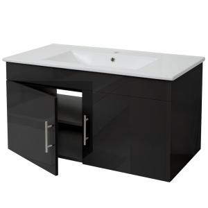 Waschbecken + Unterschrank HWC-D16, Waschbecken Waschtisch, FSC-zertifiziert, hochglanz 90cm ~ schwarz