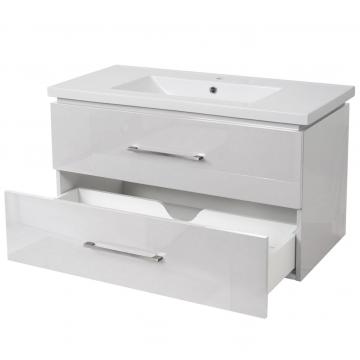 Premium Waschbecken + Unterschrank HWC-D16, Waschbecken Waschtisch, hochglanz 90cm ~ wei