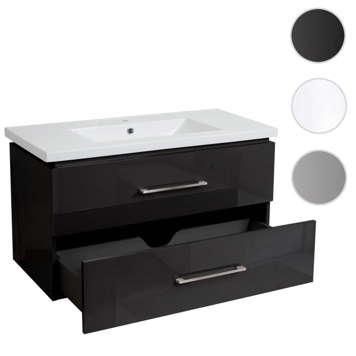 Premium Waschbecken + Unterschrank HWC-D16, Waschbecken Waschtisch, hochglanz 90cm ~ schwarz