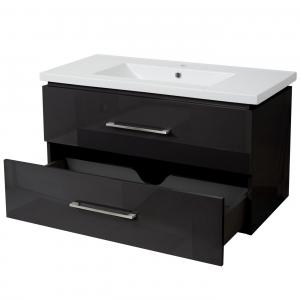 Premium Waschbecken + Unterschrank HWC-D16, Waschbecken Waschtisch, hochglanz 90cm ~ schwarz