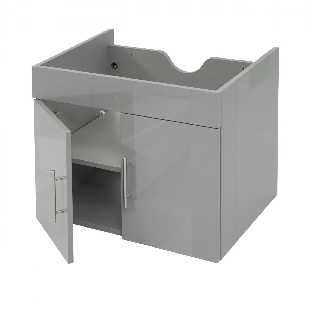 Waschbeckenunterschrank HWC-D16, Waschtischunterschrank Waschtisch Unterschrank Badmbel, FSC hochglanz 60cm ~ grau