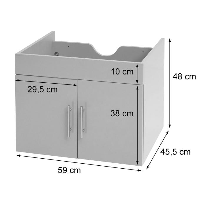 Waschbeckenunterschrank HWC-D16, Waschtischunterschrank Waschtisch Unterschrank Badmbel, MVG hochglanz 60cm ~ grau