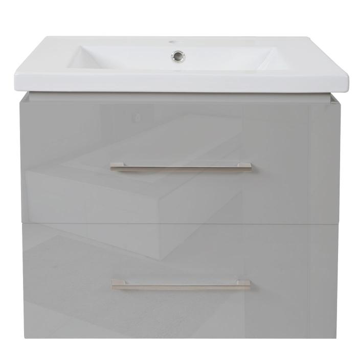 Premium Waschbecken + Unterschrank HWC-D16, Waschbecken Waschtisch, hochglanz 60cm ~ grau