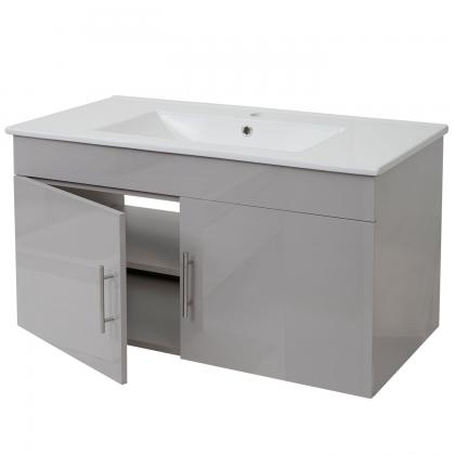 Waschbecken + Unterschrank HWC-D16, Waschbecken Waschtisch, hochglanz 90cm ~ grau