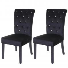 2x Esszimmerstuhl HWC-D22, Stuhl Küchenstuhl, Nieten Samt ~ schwarz, schwarze Beine