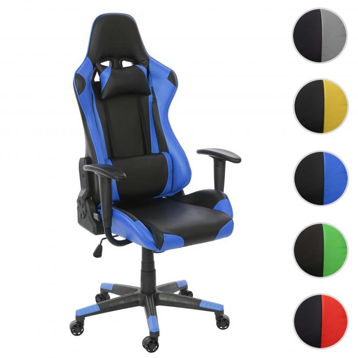 Brostuhl HWC-D25, Schreibtischstuhl Gamingstuhl Chefsessel Brosessel, 150kg belastbar Kunstleder ~ schwarz/blau