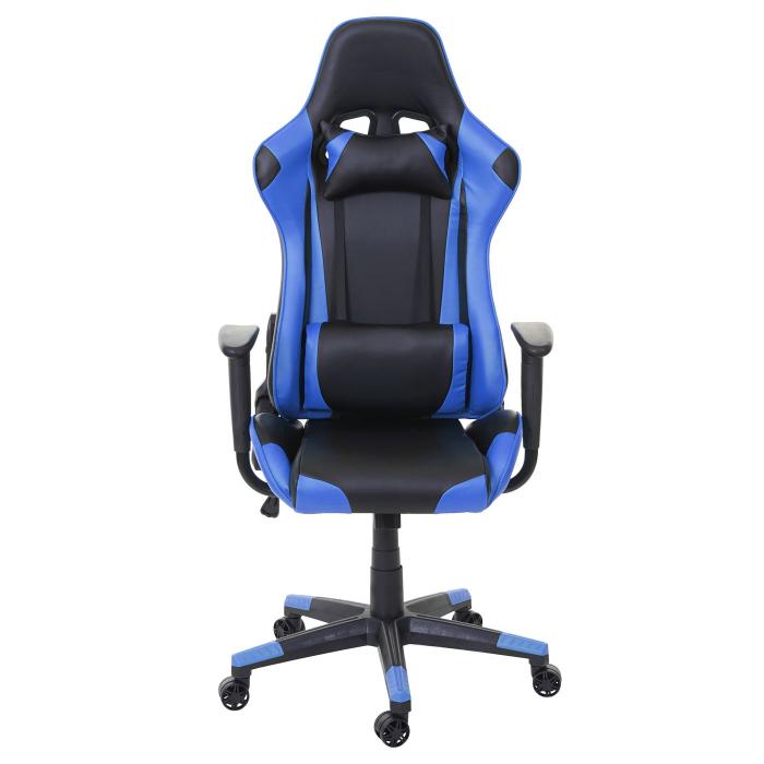 Brostuhl HWC-D25, Schreibtischstuhl Gamingstuhl Chefsessel Brosessel, 150kg belastbar Kunstleder ~ schwarz/blau