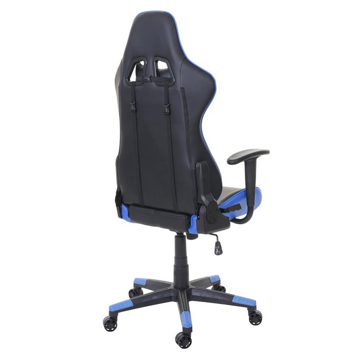 Brostuhl HWC-D25, Schreibtischstuhl Gamingstuhl Chefsessel Brosessel, 150kg belastbar Kunstleder ~ schwarz/blau