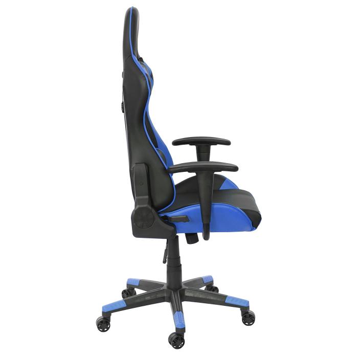 Brostuhl HWC-D25, Schreibtischstuhl Gamingstuhl Chefsessel Brosessel, 150kg belastbar Kunstleder ~ schwarz/blau