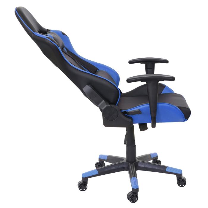 Brostuhl HWC-D25, Schreibtischstuhl Gamingstuhl Chefsessel Brosessel, 150kg belastbar Kunstleder ~ schwarz/blau