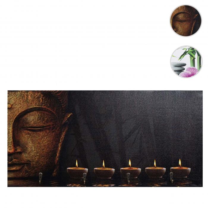 Foto-Wandgarderobe HWC-C75, Garderobe Wandbild, 4 Doppelhaken 60x30cm ~ Buddha