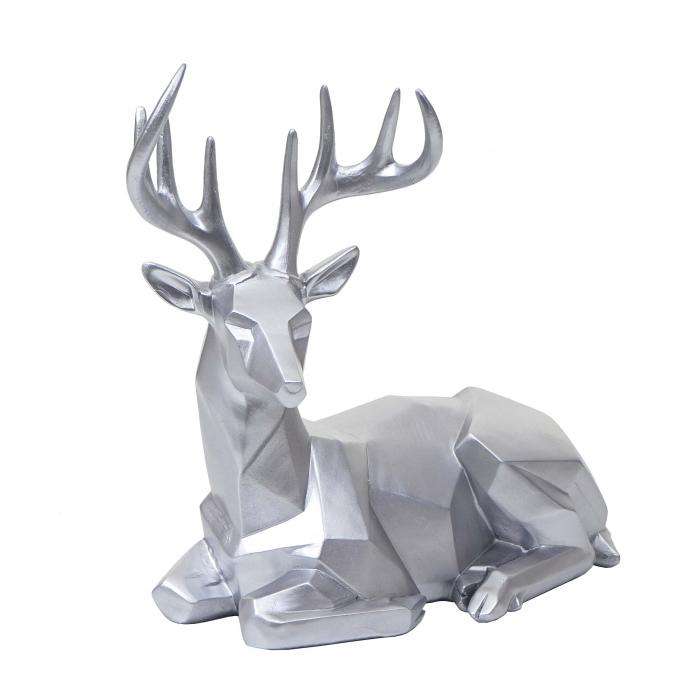 Deko Figur Hirsch HWC-D29, Reh Deko-Hirsch Tierfigur Skulptur Statue, liegend Indoor/Outdoor, Polyresin 33x30x15cm