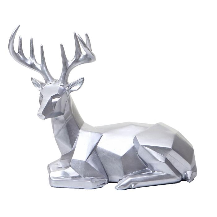 Deko Figur Hirsch HWC-D29, Reh Deko-Hirsch Tierfigur Skulptur Statue, liegend Indoor/Outdoor, Polyresin 33x30x15cm