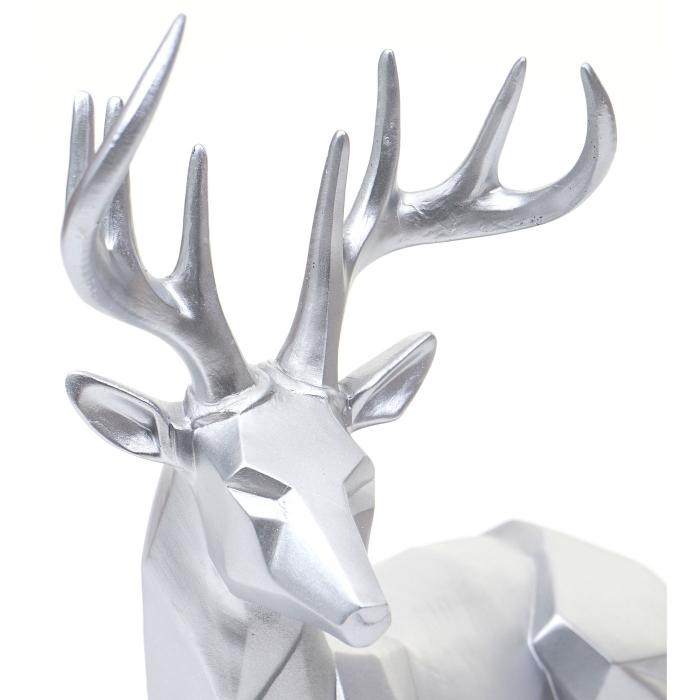 Deko Figur Hirsch HWC-D29, Reh Deko-Hirsch Tierfigur Skulptur Statue, liegend Indoor/Outdoor, Polyresin 33x30x15cm