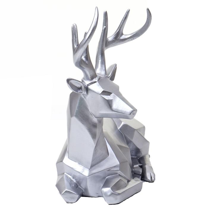 Deko Figur Hirsch HWC-D29, Reh Deko-Hirsch Tierfigur Skulptur Statue, liegend Indoor/Outdoor, Polyresin 33x30x15cm