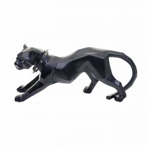 Deko Figur Leopard HWC-D36, Skulptur Raubkatze Statue, Polyresin, In-/Outdoor, 45x20x11cm ~ schwarz matt mit Halsband