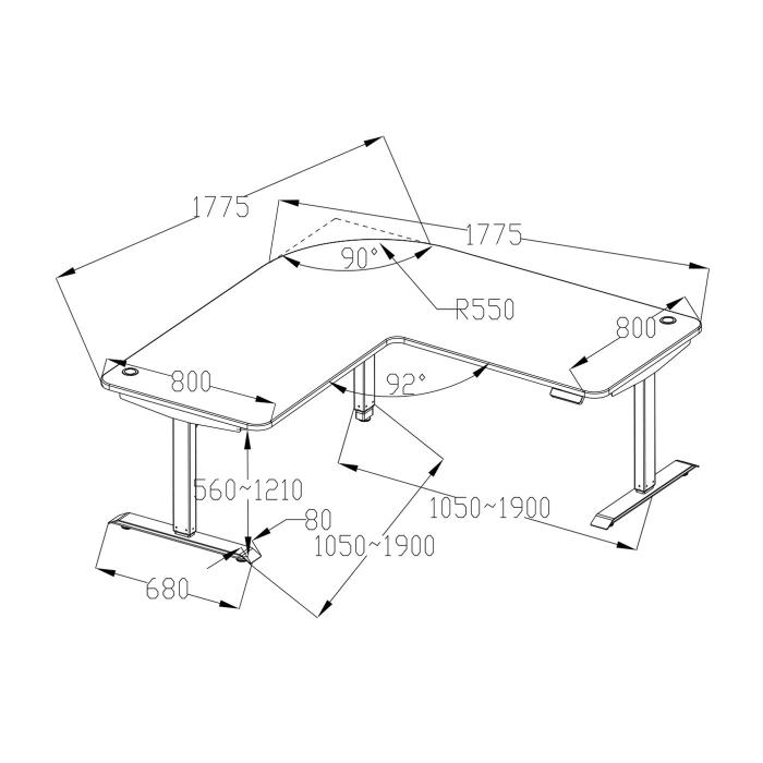 Gestell HWC-D40, variables Tischgestell fr Eck-Schreibtisch, elektrisch hhenverstellbar Memory 45kg ~ anthrazit-grau