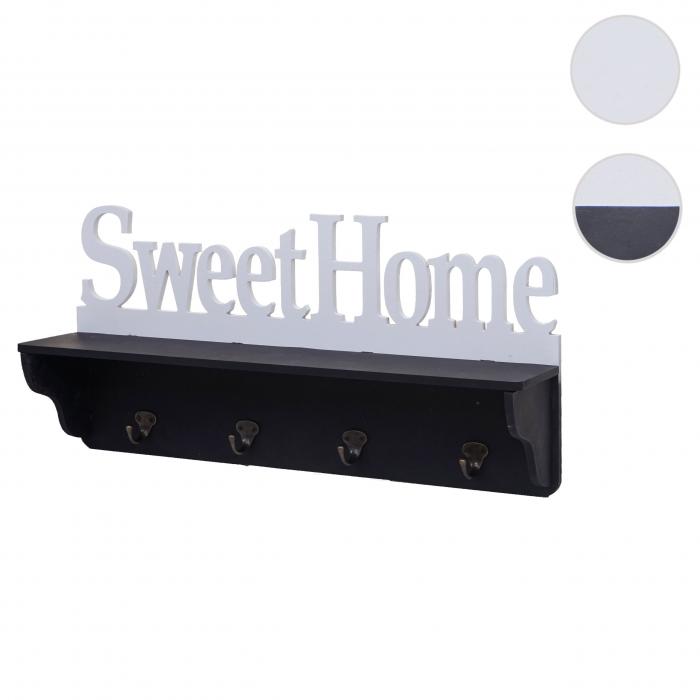 Wandgarderobe HWC-D41 Sweet Home, Garderobe Regal, 4 Haken massiv 30x60x13cm ~ schwarz/wei