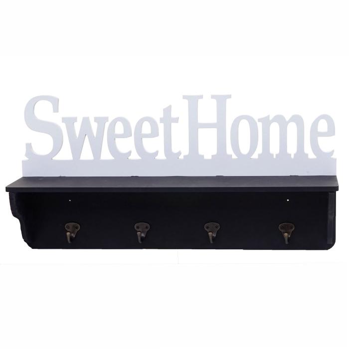 Wandgarderobe HWC-D41 Sweet Home, Garderobe Regal, 4 Haken massiv 30x60x13cm ~ schwarz/wei