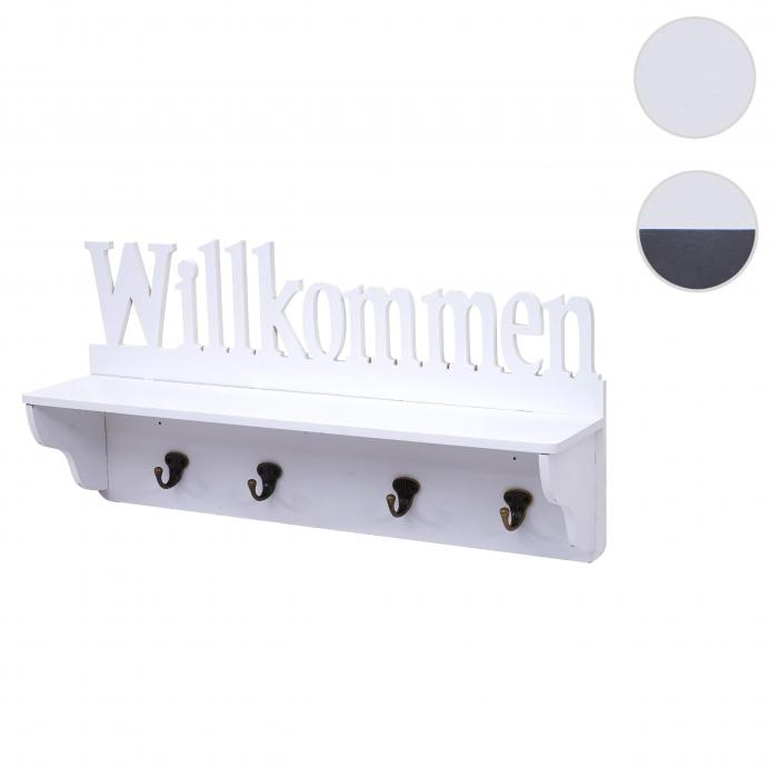 Wandgarderobe HWC-D41 Willkommen, Garderobe Regal, 4 Haken massiv 30x60x13cm ~ wei