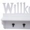 Wandgarderobe HWC-D41 Willkommen, Garderobe Regal, 4 Haken massiv 30x60x13cm ~ wei