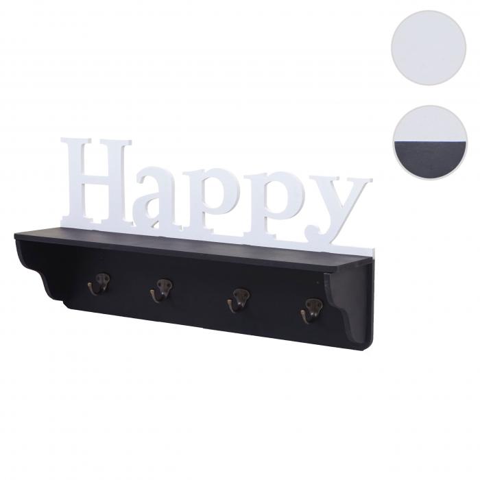 Wandgarderobe HWC-D41 Happy, Garderobe Regal, 4 Haken massiv 30x60x13cm ~ schwarz/wei