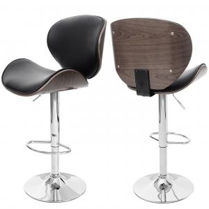 Barhocker Foxrock, Barstuhl, Holz Bugholz Retro-Design ~ grau, Kunstleder schwarz