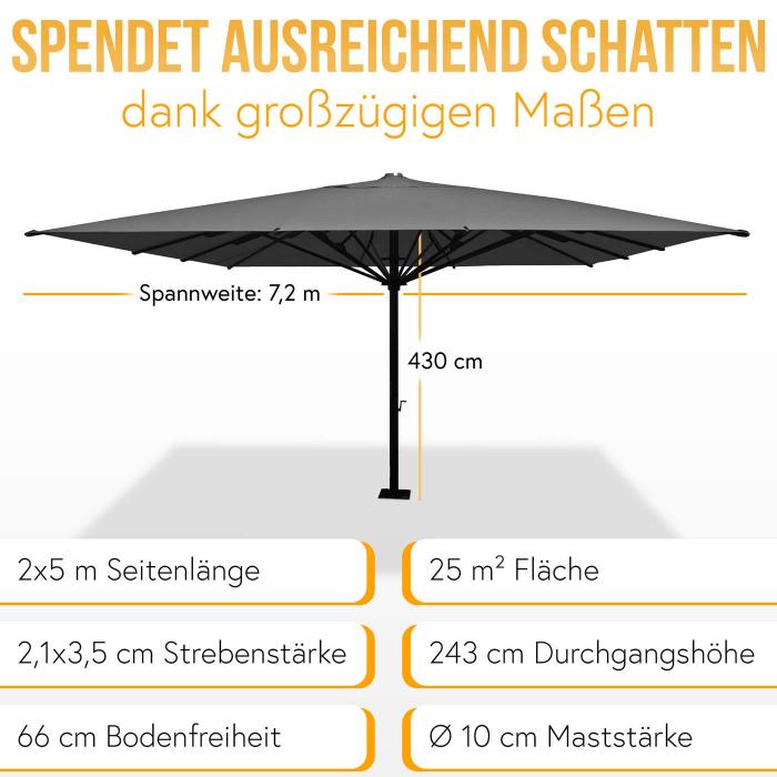 Gastronomie-Luxus-Sonnenschirm HWC-D20, XXL-Schirm Marktschirm, 5x5m (7,2m) Polyester/Alu 90kg ~ anthrazit