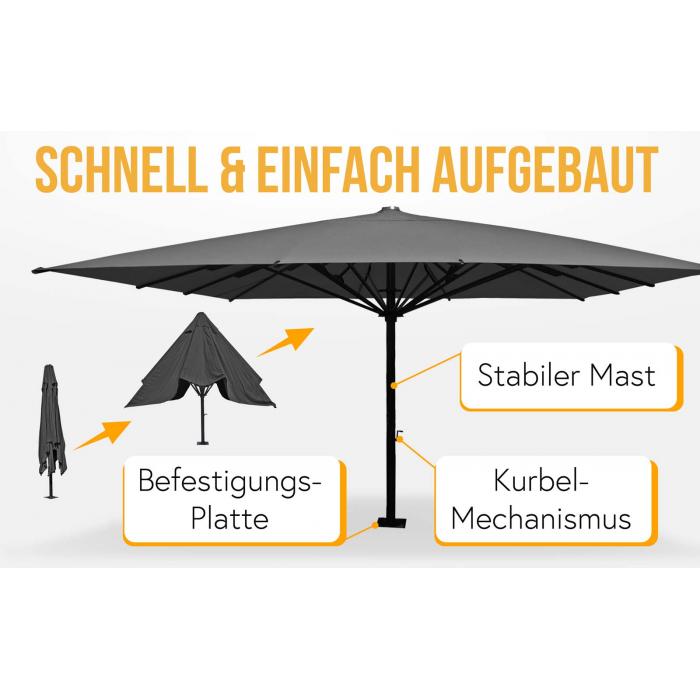 Gastronomie-Luxus-Sonnenschirm HWC-D20, XXL-Schirm Marktschirm, 5x5m (7,2m) Polyester/Alu 90kg ~ anthrazit