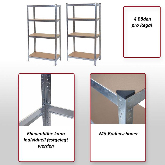 2er-Set Schwerlastregal HWC-D67, Werkstattregal Steckregal, 160x80x40cm, Traglast jeweils 320kg ~ verzinkt