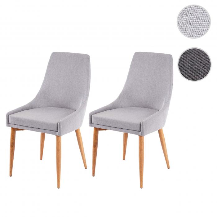 2er-Set Esszimmerstuhl HWC-B44 II, Stuhl Kchenstuhl Retro Design ~ Stoff/Textil grau