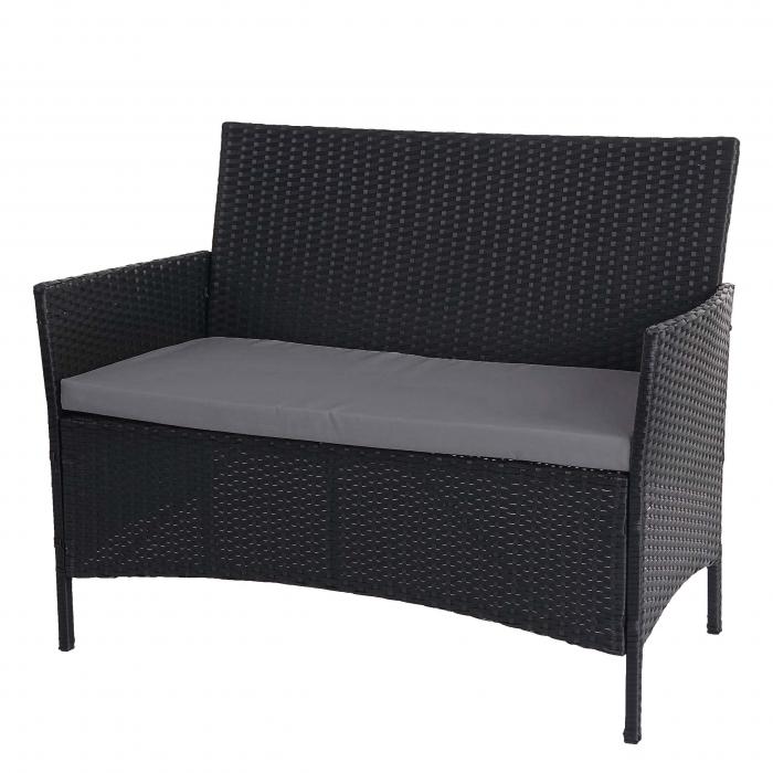 3-2-1-1 Poly-Rattan Garten-Garnitur Halden, Lounge-Set Sitzgruppe Sofa ~ anthrazit, Kissen anthrazit