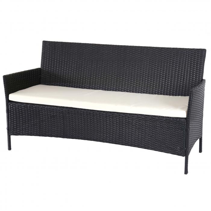 3-Sitzer Poly-Rattan Gartenbank Halden, Sitzbank ~ anthrazit, Kissen creme