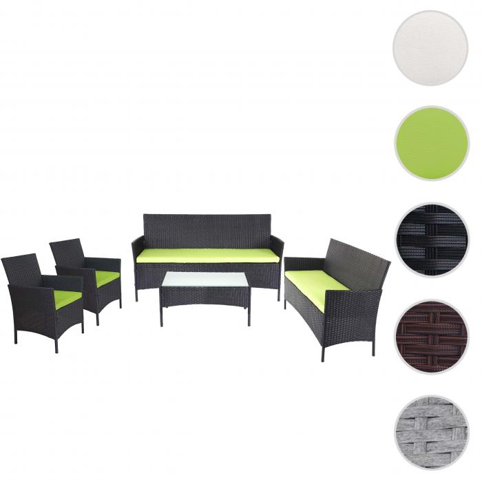 3-2-1-1 Poly-Rattan Garten-Garnitur Halden, Lounge-Set Sitzgruppe Sofa ~ anthrazit, Kissen grn