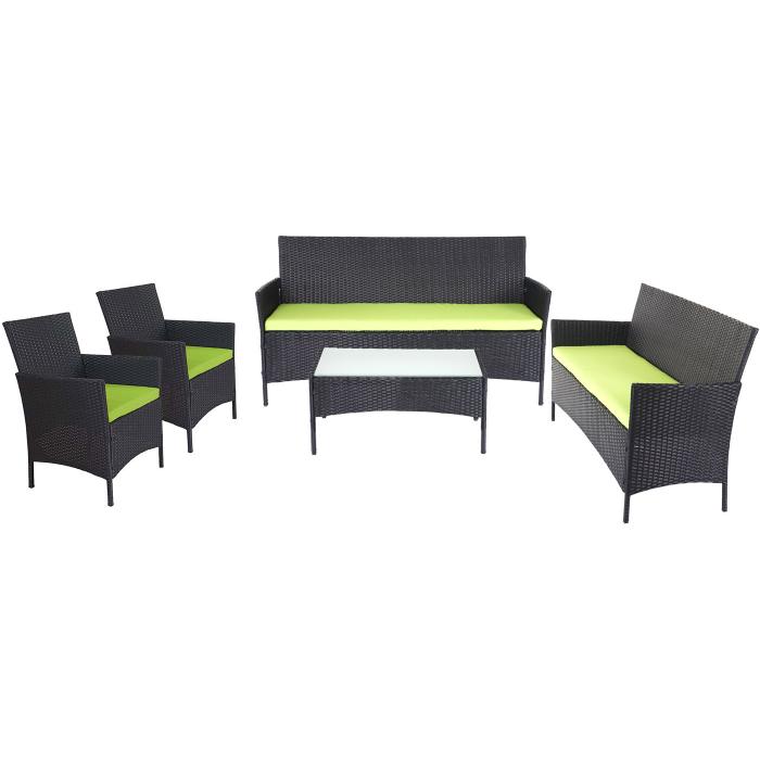 3-2-1-1 Poly-Rattan Garten-Garnitur Halden, Lounge-Set Sitzgruppe Sofa ~ anthrazit, Kissen grn