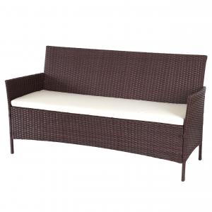 B-Ware (Ecke defekt SK2) | 3-Sitzer Poly-Rattan Gartenbank Halden, Sitzbank ~ braun-meliert, Kissen creme