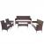 3-2-1-1 Poly-Rattan Garten-Garnitur Halden, Lounge-Set Sitzgruppe Sofa ~ braun-meliert, Kissen creme