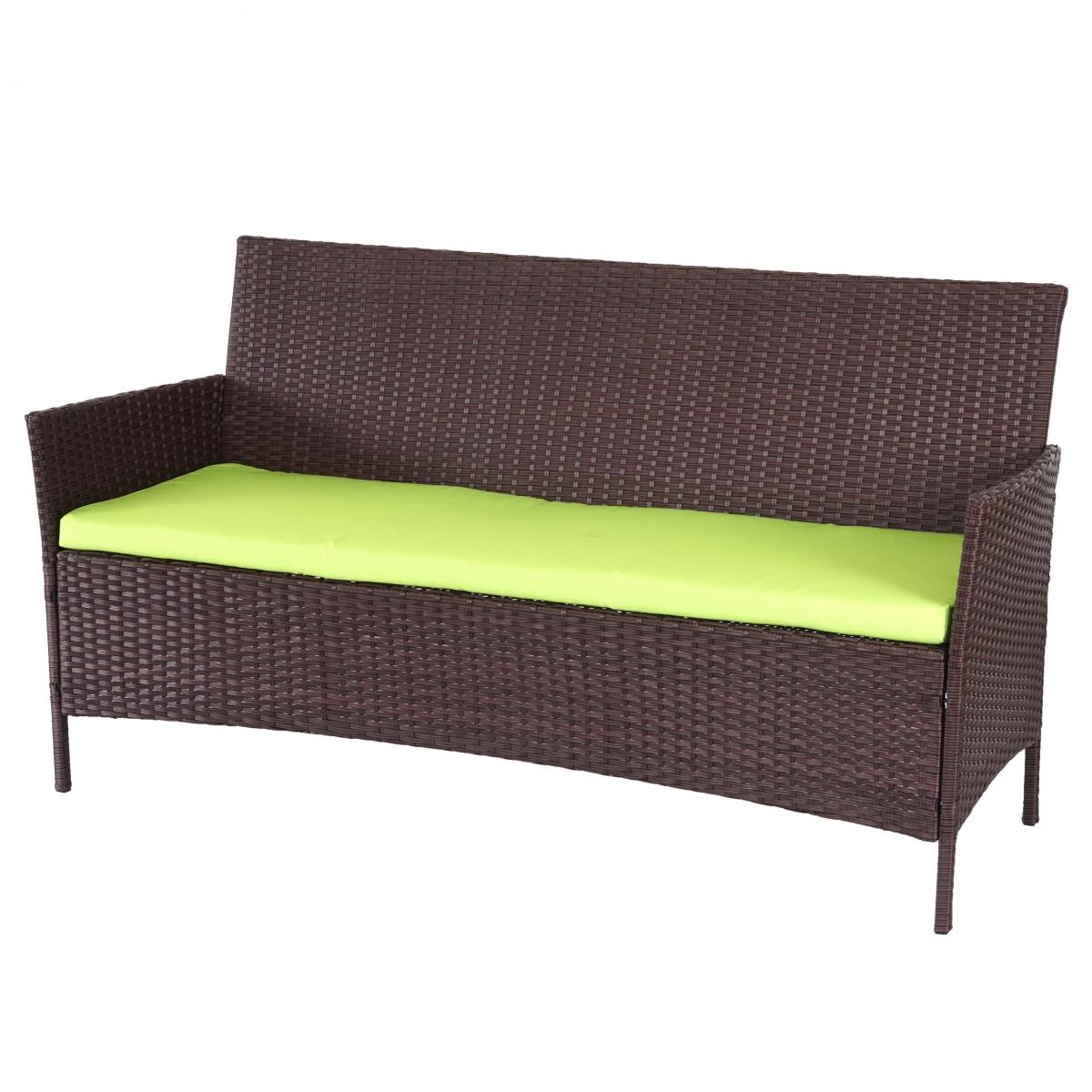 B-Ware (Gestell verzogen/Rattanschaden SK3) | 3-Sitzer Poly-Rattan Gartenbank Halden, Bank ~ braun-meliert, Kissen grn