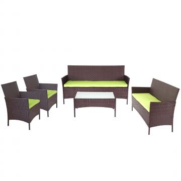 3-2-1-1 Poly-Rattan Garten-Garnitur Halden, Lounge-Set Sitzgruppe Sofa ~ braun-meliert, Kissen grn