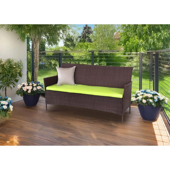 B-Ware (Gestell verzogen/Rattanschaden SK3) | 3-Sitzer Poly-Rattan Gartenbank Halden, Bank ~ braun-meliert, Kissen grn
