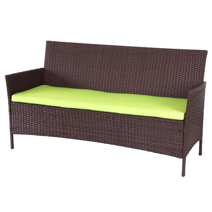 B-Ware (Gestell verzogen/Rattanschaden SK3) | 3-Sitzer Poly-Rattan Gartenbank Halden, Bank ~ braun-meliert, Kissen grn
