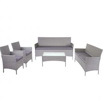 3-2-1-1 Poly-Rattan Garten-Garnitur Halden, Lounge-Set Sitzgruppe Sofa ~ grau, Kissen anthrazit