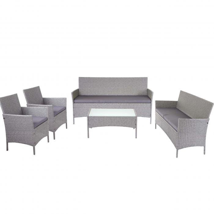 3-2-1-1 Poly-Rattan Garten-Garnitur Halden, Lounge-Set Sitzgruppe Sofa ~ grau, Kissen anthrazit