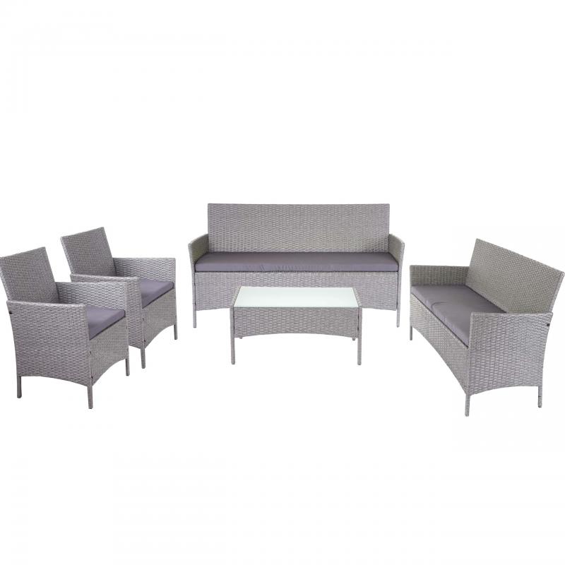 3-2-1-1 Poly-Rattan Garten-Garnitur Halden, Lounge-Set Sitzgruppe Sofa ~ grau, Kissen anthrazit