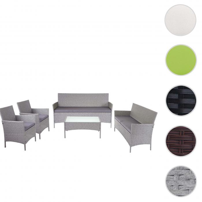 3-2-1-1 Poly-Rattan Garten-Garnitur Halden, Lounge-Set Sitzgruppe Sofa ~ grau, Kissen anthrazit