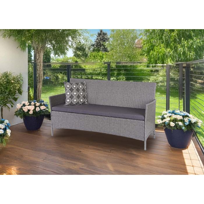 3-Sitzer Poly-Rattan Gartenbank Halden, Sitzbank ~ grau, Kissen anthrazit
