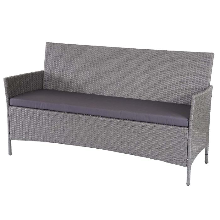 3-2-1-1 Poly-Rattan Garten-Garnitur Halden, Lounge-Set Sitzgruppe Sofa ~ grau, Kissen anthrazit