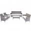 3-2-1-1 Poly-Rattan Garten-Garnitur Halden, Lounge-Set Sitzgruppe Sofa ~ grau, Kissen creme